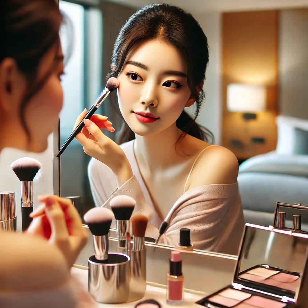 Korean-girl-who-knows-Myths-About-Makeup-putting-on-makeup-in-front-of-a-mirror