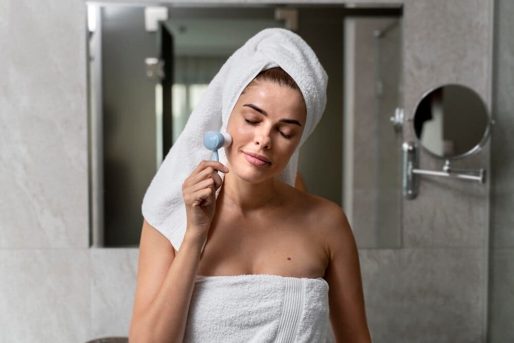 woman-exfoliating-her-face-with-a-brush